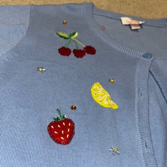 Blue Fruit Embroidered Cardigan - Picture 2 of 4